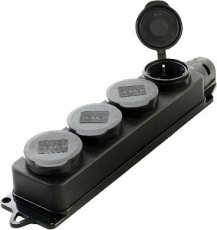 RST16-24-44 Розетка переносная 4-местная c/з, каучук 250В,16А, IP44, серия Одри, черный | 39019 | STEKKER