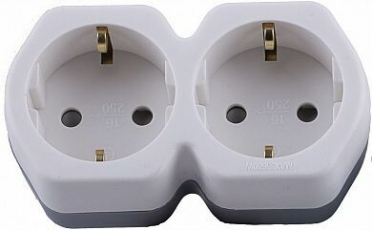 ADP16-12-20 Разветвитель сетевой 2-местный с/з, 250В,16A, белый/серый | 32870 | STEKKER