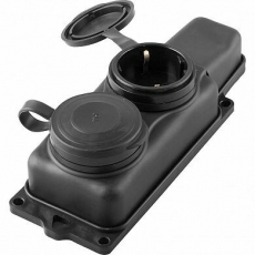 RST16-22-44 Розетка переносная 2-местная c/з, каучук 250В,16А, IP44, серия Одри, черный | 32738 | STEKKER