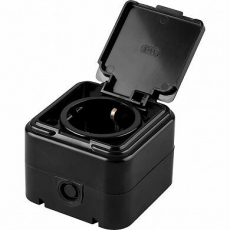 PST16-21-44 Розетка 1-местная с/з, 250В, 16А, IP44, черный (RA 16-211-Ч) | 32741 | STEKKER