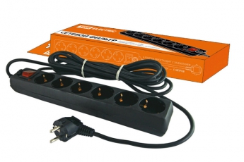 Сетевой фильтр СФ-06В выключатель, 6 гнезд, 5 метров, с заземлением, ПВС 3х1мм2 16А/250В | SQ1304-0013 | TDM