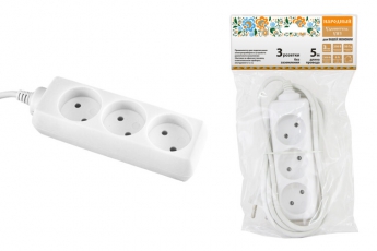 Удлинитель народный УН3 3 гнезда, 5метров, б/з, ШВВП 2х0,75 мм2 6А/250В | SQ1303-1202 | TDM