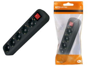 Колодка розеточная 5 гнезд 2П+3 с выключателем16А 250В черная | SQ1806-0137 | TDM