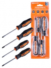 Набор отверток 4 шт.: SL5х75, SL6х100, PH1х75, PH2х100 (блистер), CR-V 