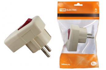 Вилка угловая с/з с выключателем белая 16А 250В | SQ1806-0009 | TDM
