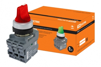Переключатель на 2 положения с фиксацией M2SS1-21R короткая ручка(LED) d22мм/220B 1з+1р красный | SQ0747-0070 | TDM