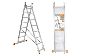 Лестница алюминиевая, ЛА2х7, 2х секционная х 7 ступеней, h=2880 мм, Народная | SQ1028-0201 | TDM