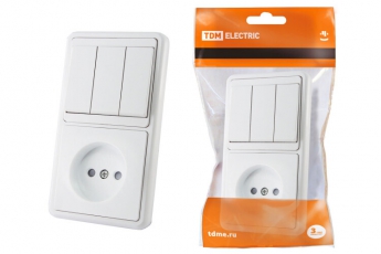 Блок комбинированный БКВР 3-х кл. выкл + розетка 2П с з/ш | SQ1813-0006 | TDM