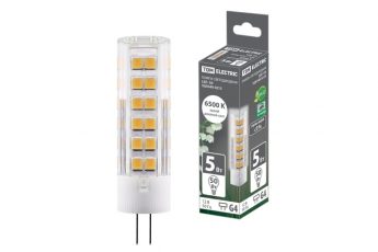 Лампа светодиодная G4-5 Вт-AC/DC 12 В-6500 К, SMD, 16x57 мм | SQ0340-0215 | TDM
