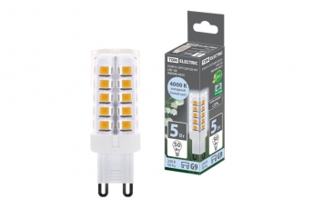Лампа светодиодная G9-5 Вт-230 В-4000 К, SMD, 16x49 мм | SQ0340-0223 | TDM