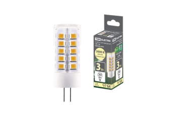Лампа светодиодная G4-3 Вт-AC/DC 12 В-3000 К, SMD, 16x43 мм | SQ0340-0093 | TDM