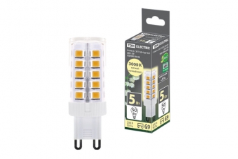 Лампа светодиодная G9-5 Вт-230 В-3000 К, SMD, 16x49 мм | SQ0340-0222 | TDM