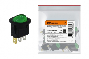 Клавишный переключатель круглый MIRS-101-3-G зеленый с подсветкой 2 положения 1з | SQ0703-0040 | TDM
