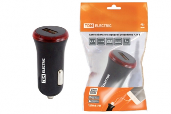 Автомобильное зарядное устройство, АЗУ 1, 2,1 А, 1 USB, черный, | SQ1810-0201 | TDM