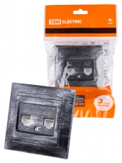 Розетка телефонная RJ11 + компьютерная RJ45 старинное серебро 