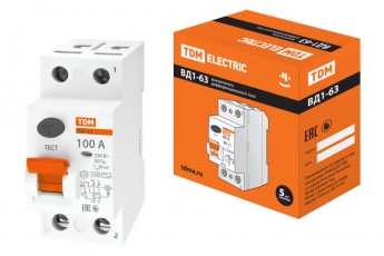 Выключатель дифференциальный (УЗО) ВД1-63 2п 100А 30мА тип AC | SQ0203-0025 | TDM