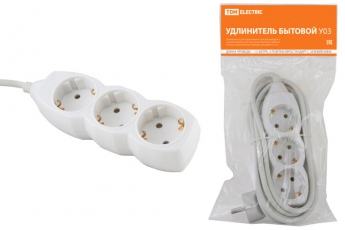Удлинитель  бытовой У03  3 гнезда, 1,5метра, с заземлением, ПВС 3х1мм2  16А/250В  | SQ1303-0000 | TDM