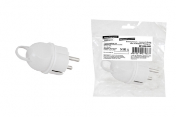 Вилка угловая с ушком с/з белая 16А 250В серии 