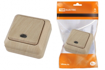 Выключатель 1-кл. открытой установки с подсветкой IP20 10А, сосна 