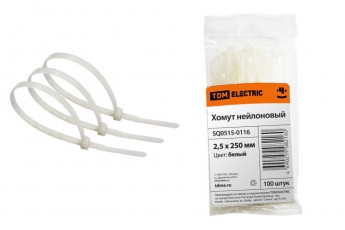 Хомут 2,5х250мм нейлон (белый) (100шт)  | SQ0515-0116 | TDM