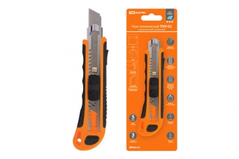 Нож технический (строительный) усиленный, ТНУ-02, 18 мм, 3 сегментированных лезвия, автосмена, серия | SQ1033-0102 | TDM