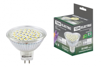 Лампа светодиодная LED 5Вт GU5.3 12В 3000К MR16 SMD отражатель (рефлектор) | SQ0340-0006 | TDM