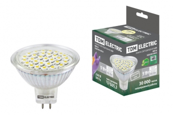 Лампа светодиодная LED 5Вт GU5.3 220В 3000К MR16 SMD отражатель (рефлектор) | SQ0340-0023 | TDM