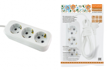 Удлинитель народный УН03 3 гнезда, 7 метров, с/з, ПВС 3х0,75мм2 10А/250В | SQ1303-1043 | TDM