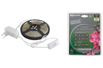 Комплект светодиодной ленты SMD2835-60 LED/м-12 В-4,8 Вт/м-IP20-3000 К (5 м), 24 Вт | SQ0331-0220 | TDM