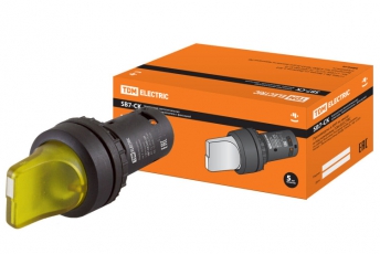 Переключатель на 2 положения с фиксацией SB7-CK2565-24V короткая ручка(LED) d22мм 1з+1р желтый | SQ0746-0064 | TDM