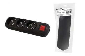 Колодка розеточная 3 гнезда 2П+3 c выключателем 16А 250В черная серии 