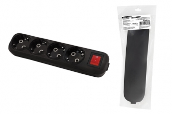 Колодка розеточная 4 гнезда 2П+3 c выключателем 16А 250В черная серии 