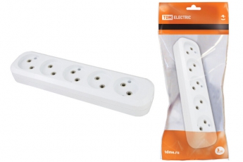 Колодка розеточная 5 гнезд 2П б/з 10А 250В белая | SQ1806-0034 | TDM