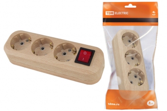 Колодка розеточная 3 гнезда 2П+3 с выключателем16А 250В 