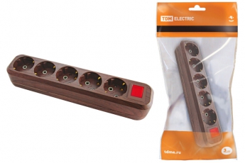 Колодка розеточная 5 гнезд 2П+3 с выключателем16А 250В 