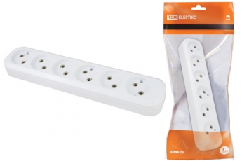 Колодка розеточная 6 гнезд 2П б/з 10А 250В белая | SQ1806-0038 | TDM