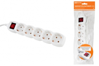 Удлинитель бытовой У05В выключатель, 5 гнезд, 1,5метра, с заземлением, ПВС 3х1мм2 16А/250В | SQ1303-0120 | TDM
