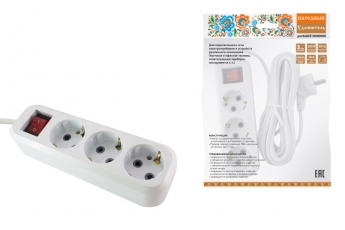 Удлинитель народный УН03В выключатель, 3 гнезда, 5метров, с/з, ПВС 3х0,75мм2 10А/250В | SQ1303-1102 | TDM