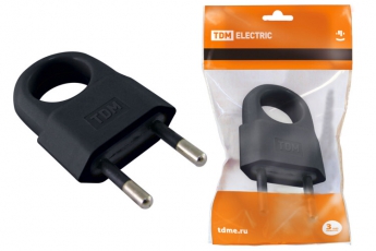 Вилка б/з с кольцом черная 10А 250В (евровилка CEE 7/16) | SQ1806-0190 | TDM