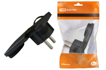 Вилка угловая плоская (8 мм) черная 16А 250В | SQ1806-0194 | TDM