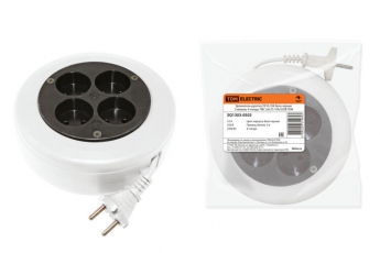 Удлинитель-рулетка УХ10-104 бело-черная 5 метров, 4 гнезда, ПВС 2х0,75 10А/250В | SQ1303-0503 | TDM