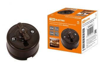 Выключатель фарфоровый поворотный с ручкой (бантик) 10А коричневый «Болонь» | SQ1820-0410 | TDM