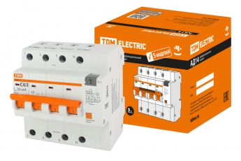 Выключатель автоматический дифференциального тока АД14 4Р 63А 30мА | SQ0204-0145 | TDM