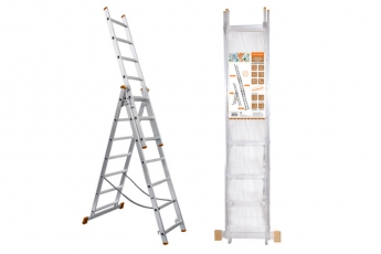 Лестница алюминиевая, ЛА3х7, 3х секционная х 7 ступеней, h=4480 мм, Народная | SQ1028-0203 | TDM