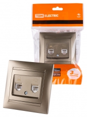 Розетка телефонная RJ11 + компьютерная RJ45 бронза 