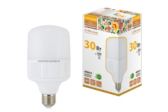Лампа светодиодная T-30 Вт-230 В-4000 К–E27(100x178 мм) НАРОДНАЯ | SQ0340-1577 | TDM