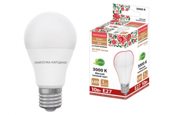 Лампа светодиодная НЛ-LED230-A60-10 Вт-230 В-3000 К-Е27, (60х106 мм), Народная | SQ0340-1626 | TDM