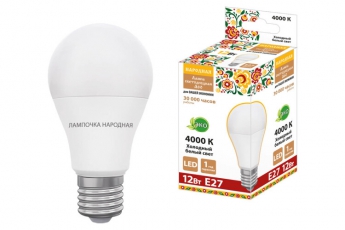 Лампа светодиодная НЛ-LED230-A60-12 Вт-230 В-4000 К-Е27, (60х108 мм), Народная | SQ0340-1630 | TDM