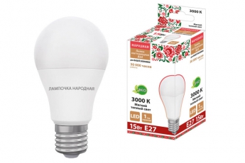 Лампа светодиодная НЛ-LED230-A60-15 Вт-230 В-3000 К-Е27, (60х118 мм), Народная | SQ0340-1632 | TDM