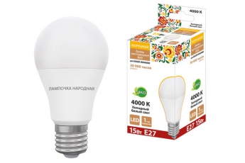 Лампа светодиодная НЛ-LED230-A60-15 Вт-230 В-4000 К-Е27, (60х118 мм), Народная | SQ0340-1633 | TDM